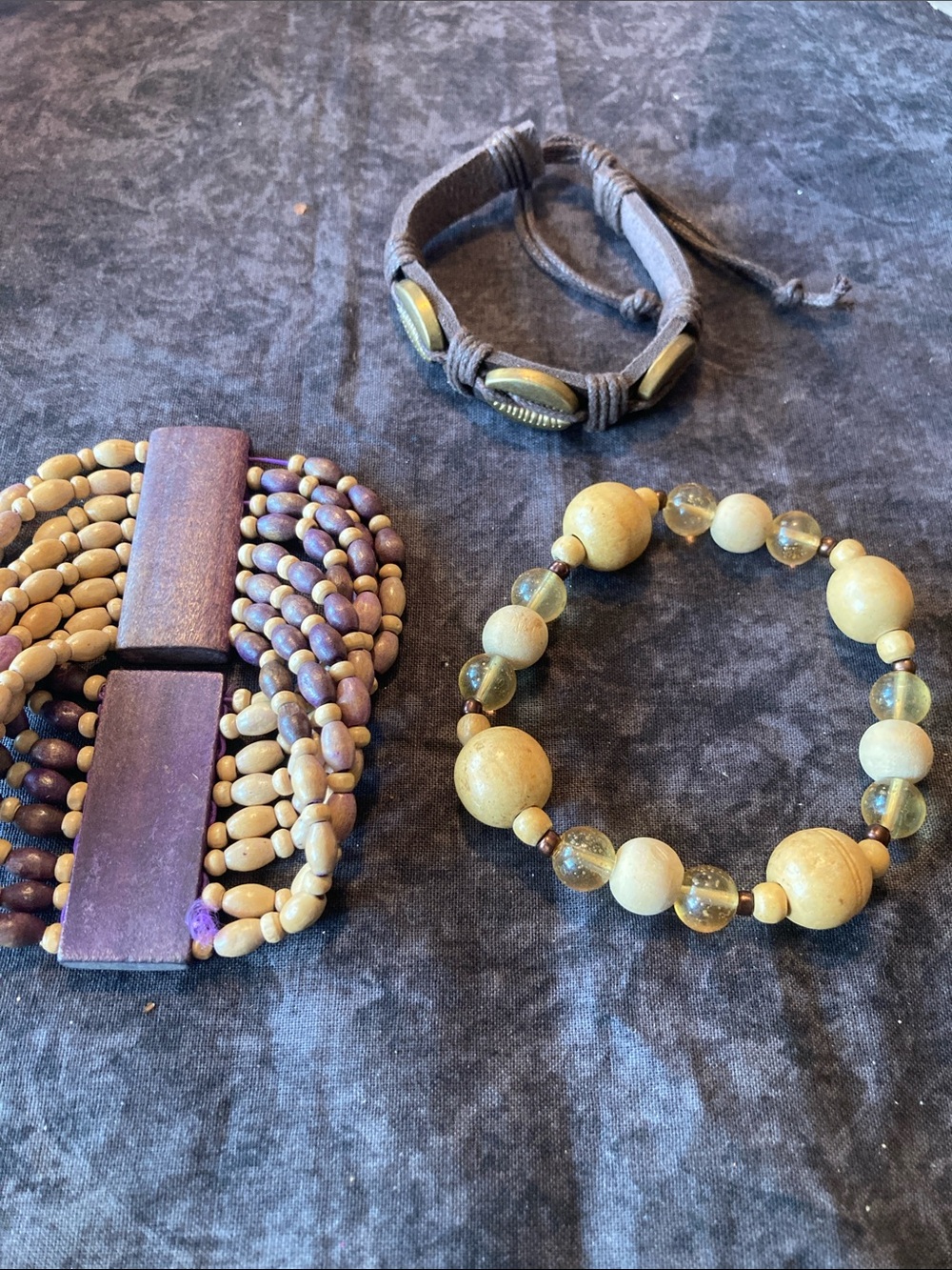 Boho Wood bBeaded & Leather Jewelry Set